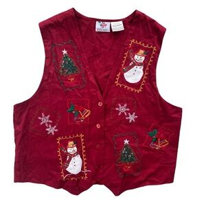 Nutcracker Woman’s Medium Red Christmas Embroidered Button Front Tie Cotton Vest